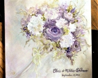 Wedding guestbook art, guest book alternative, wedding bouquet painting, custom wedding sign, wedding art