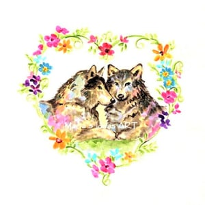 Wolf art, Wolf print, Wolf pair, Animal love, watercolor wolf, wildlife art, Heart, Valentines Gift, Baby room art, Marias Ideas Art