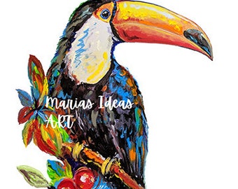 Toucan art, Toucan on branch, bird art, nursery art, animal art, toucan print, Marias Ideas Art, national aviary