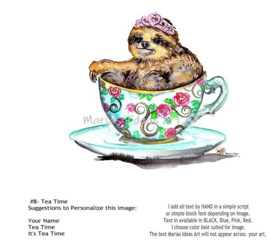 Sloth in Tea Cup, Sloth Wall Art, Personalized Sloth Art, Kids Room Art ...