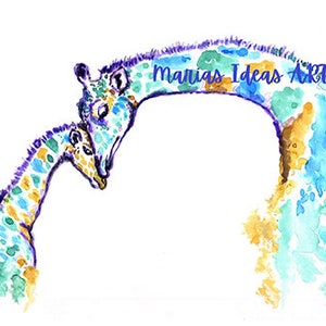 Giraffe art, Mom and baby, baby giraffe, nursery art, animal art, Giraffe print, Marias Ideas Art, national aviary, African animal