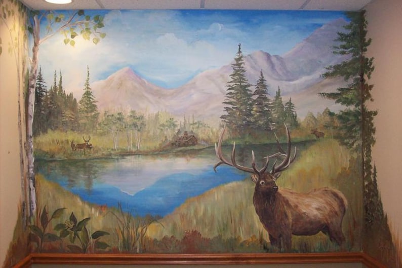 Elk mural on walls or canvas Custom Murals custom landscape MURAL Wildlife murals Estimate for wildlife art
