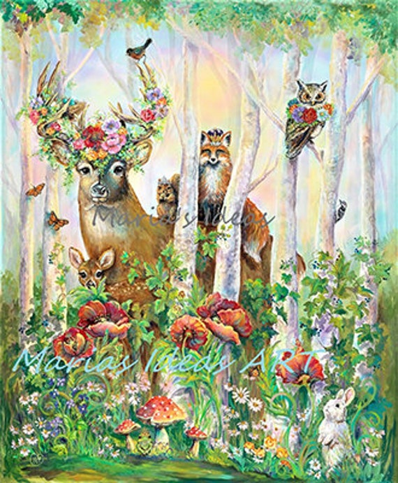 Deer Art, Wildlife Art, Enchanted Garden, Woodland Animals