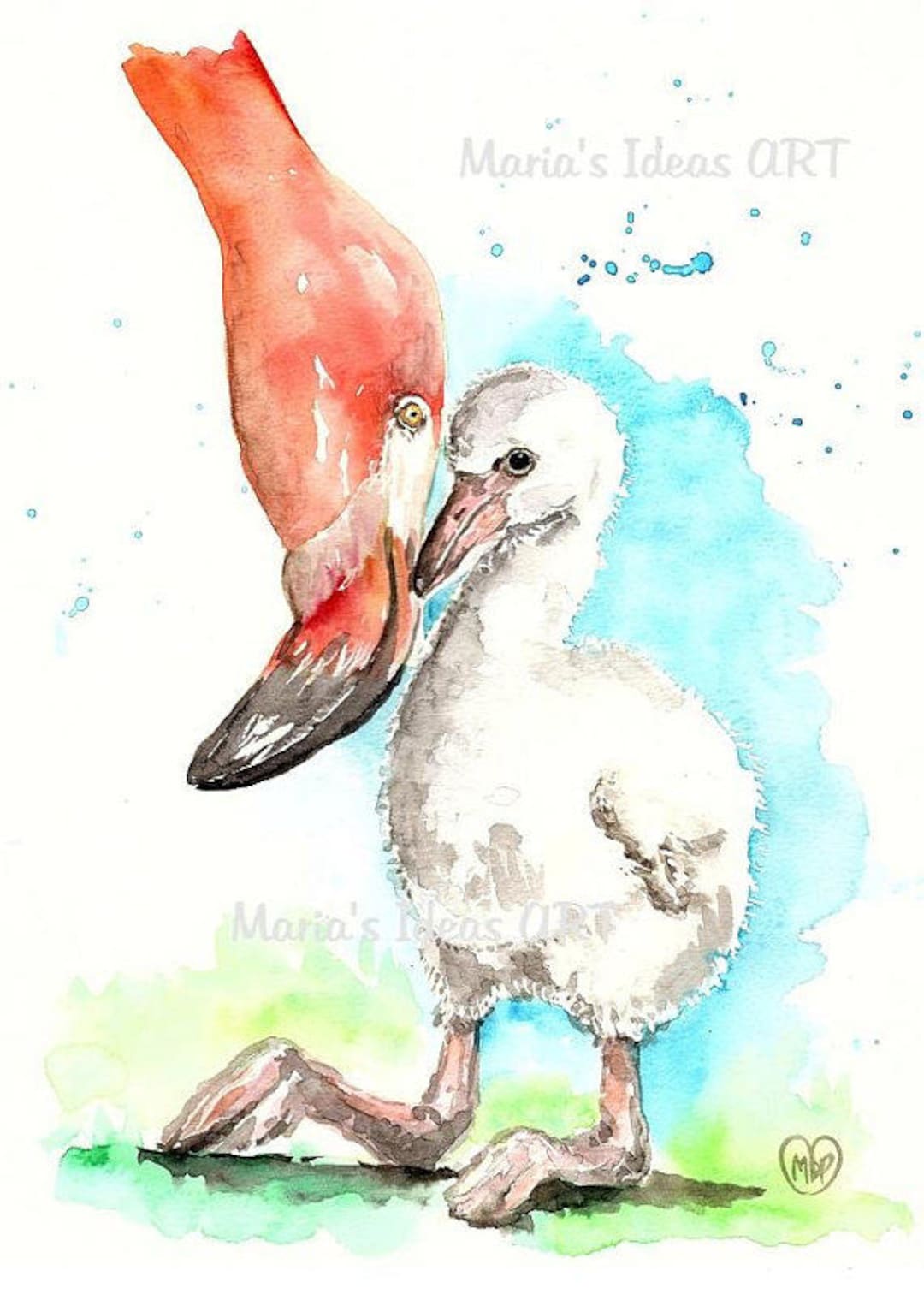 アミーゴFlamingo 絵画原画 Flamingo Print, Mom With Baby Art, Flamingo Art, Baby