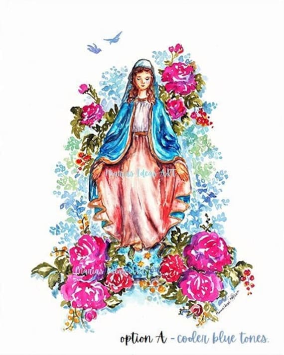 Poster Ou Toile 'Virgin Mary With Roses' - Art Religieux Chrétien Vintage, Neuf, Décoration Murale