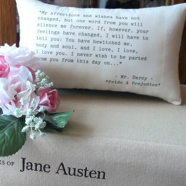 Jane Austen-Pride and Prejudice-'Mr Darcy's Declaration'-Miniature Quotation Pillow-Black Toile