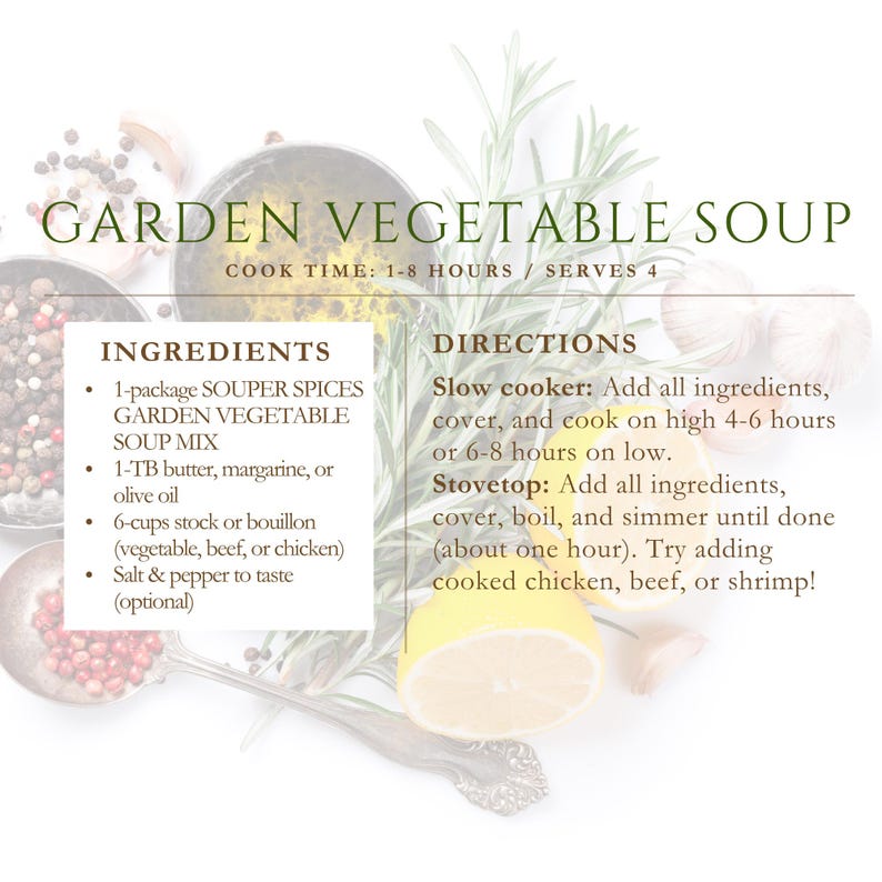 Vegetable Soup Mix, Garden Vegetable Stovetop Slow Cooker, Vegan Vegetarian Easy Meal, Low Sodium One-Pot Comfort Food, Healthy Dinner, Gift image 6