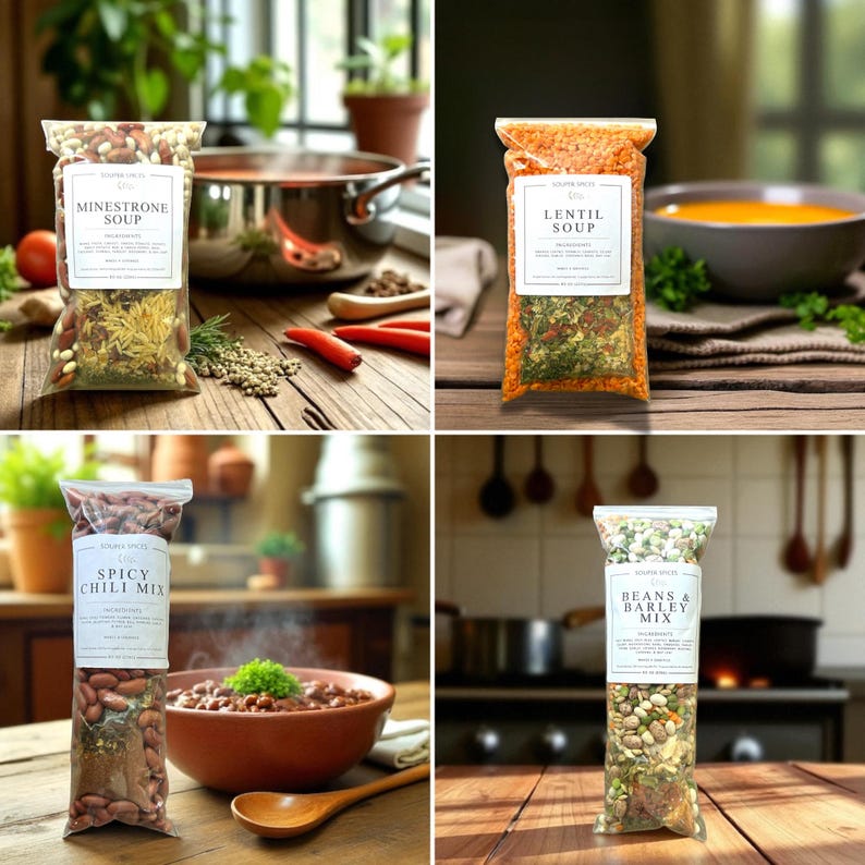 Crockpot Mahlzeiten Geschenkkorb - 4 + Portionen jeweils | Einfache Suppe, Chili und Bohnen, Gourmet-Essen-Geschenk für geschäftige Familien, schnelle Zubereitung von Mahlzeiten, Schongarer Bild 4