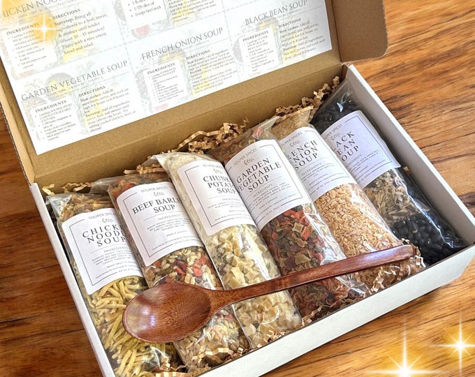 All-Natural Pantry Staple Soup Gift Set (6), Homemade Healthy Easy Meals, Low-Sodium Comfort Food Care Package, Great Gift for Busy Family