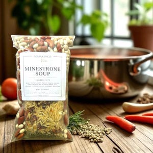 Homemade Minestrone Soup Mix, Healthy Easy Crockpot Stovetop Meal, Comfort Food Low Sodium Vegan Dinner, Great Gift Dry Soup Mix, Crockpot