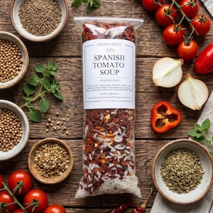 Preparato per zuppa di pomodoro spagnola fatta in casa / comfort food vegano gourmet, kit per una cena artigianale facile da preparare, regalo premuroso per augurare una pronta guarigione