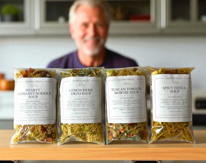 Healthy Quick Easy Pasta Soup Mix, Single Serving Gourmet Gift Box, Meals for Seniors College Students, Singles Nutritious Stocking Stuffers