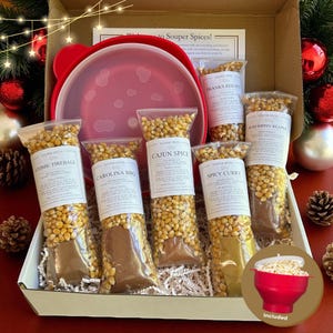 Set regalo di popcorn piccanti, macchina per popcorn per microonde, 6 miscele di spezie gourmet, regalo unico per buongustai, regalo di Natale e compleanno per adolescenti