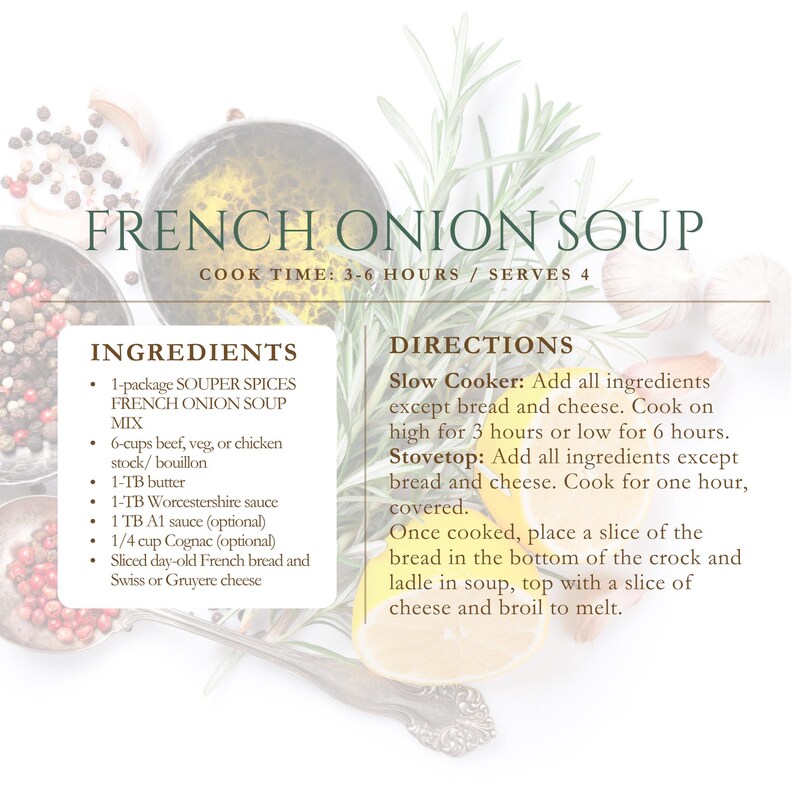 Homemade French Onion Soup Mix, Easy Low Sodium Gluten Free Comfort Food, Healthy Weeknight Dinner, Quick Prep Gift for Soup Lovers, GF image 6