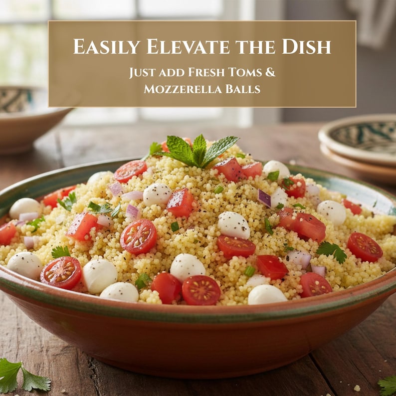 All Natural Couscous Caprese Mix, Gourmet Tomato Basil Italian Salad, Vegetarian Side Dish, Quick Easy Lunch image 5