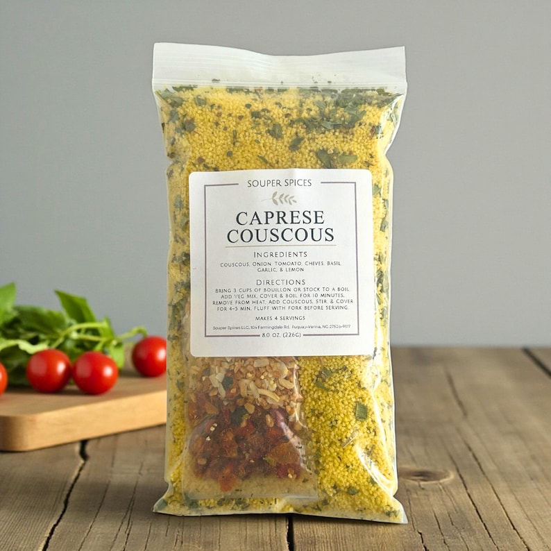 All Natural Couscous Caprese Mix, Gourmet Tomato Basil Italian Salad, Vegetarian Side Dish, Quick Easy Lunch image 1
