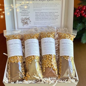 Spicy Popcorn Gift Set, 4 Gourmet Hot Seasoning Blends, Unique Foodie Present, Movie Night Snack, Gift for Him, Fantastic Christmas Present