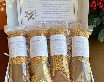 Set de regalo de palomitas picantes, 4 mezclas gourmet de condimentos picantes, regalo gourmet único, refrigerio para una noche de cine, regalo para él, fantástico regalo de Navidad