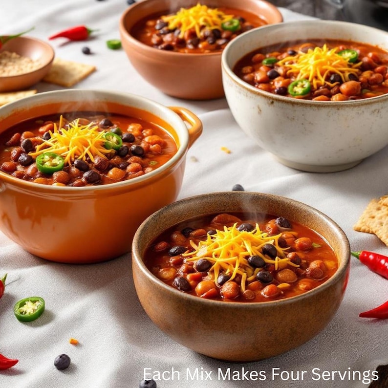 Crockpot Mahlzeiten Geschenkkorb - 4 + Portionen jeweils | Einfache Suppe, Chili und Bohnen, Gourmet-Essen-Geschenk für geschäftige Familien, schnelle Zubereitung von Mahlzeiten, Schongarer Bild 2