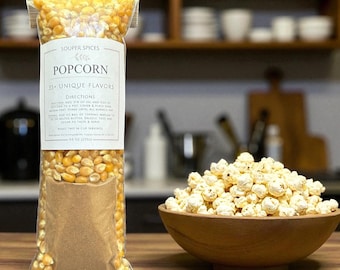 Popcorn & Seasoning Gift, 35+ Flavor Varieties, Unique Christmas Holiday Present, Movie Night Foodie Gift, Stocking Stuffer for Families