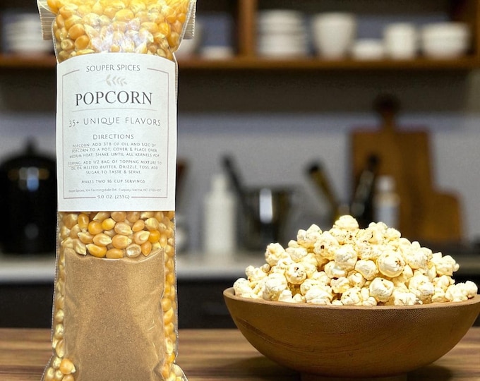 Popcorn & Seasoning Gift, 35+ Flavor Varieties, Unique Christmas Holiday Present, Movie Night Foodie Gift, Stocking Stuffer for Families