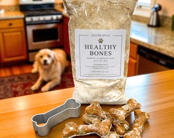Healthy Homemade Pumpkin Dog Treat Mix, DIY Dog Biscuit Baking Kit, Natural Pet Gift Set, Makes 30+ Wholesome Puppy Treats, Bone Cutter Too