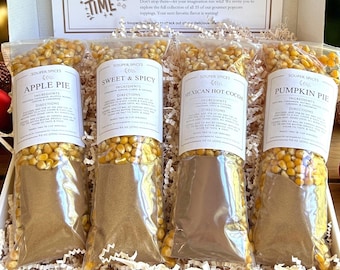 Sweet Popcorn Gift Set, 4 Gourmet Seasoning Blends, Unique Foodie Present, Movie Night Snack, Stocking Stuffer, Christmas Present for Teens