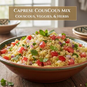 All Natural Couscous Caprese Mix, Gourmet Tomato Basil Italian Salad, Vegetarian Side Dish, Quick Easy Lunch image 2