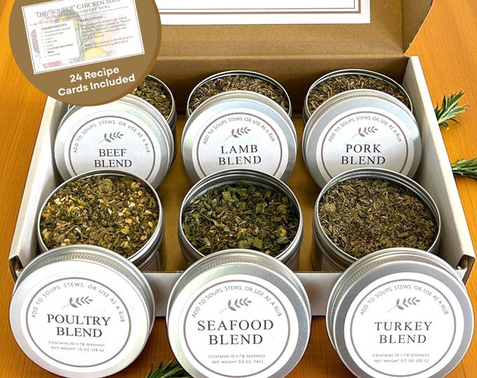 Herb Blends for Homemade Meals Gift Set of 6, Unique Small-Batch Spice Mixes for Homemade Meals, Healthy Easy Seasoning Starter Kit, No Salt