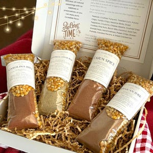 Cadeauset voor popcornliefhebbers, unieke mix van 4 pittige smaken, filmavond foodie toppings, snackliefhebber aanwezig, glutenvrij, natriumarm