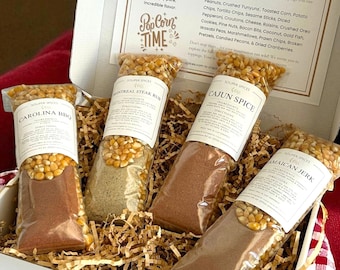 Popcorn Grilling Lovers Gift Set, Unique 4 Spicy Flavors Blend, Movie Night Foodie Toppings, Snack Lover Present, Gluten Free, Low Sodium