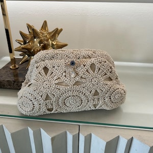 Bolso de mano con detalles brillantes de crochet / Bolso de mano a rayas / Bolso de rayas con diamantes Accesorios festivos Ojo malvado verde y rosa / El ojo que todo lo ve