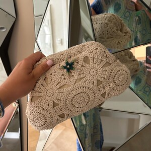 Bolso de mano con detalles brillantes de crochet / Bolso de mano a rayas / Bolso de rayas con diamantes Accesorios para fiestas / Estrellas de mar brillantes en verde