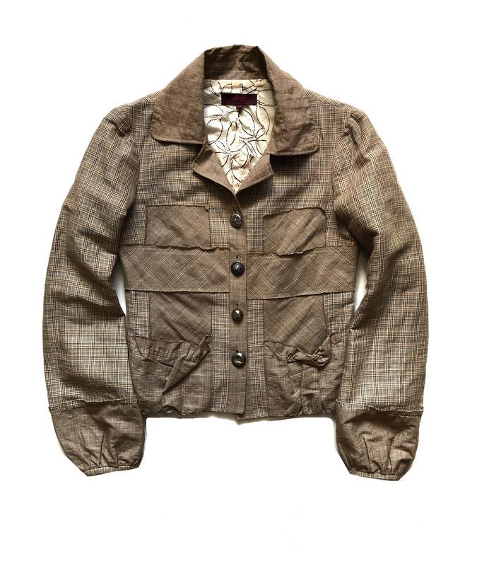 ヴィンテージ ケンゾー ジャケット ブラウン チェック柄 パッチ
