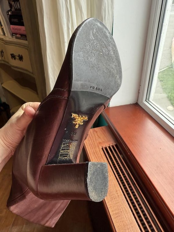 プラダ ブラウン レザー ハイヒールブーツ イタリア製デザイナーブーツ