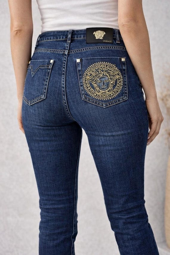 Versace, Vintage Versace Medusa Jeans Gold Embroidered Back Pocket size 27 (S)
