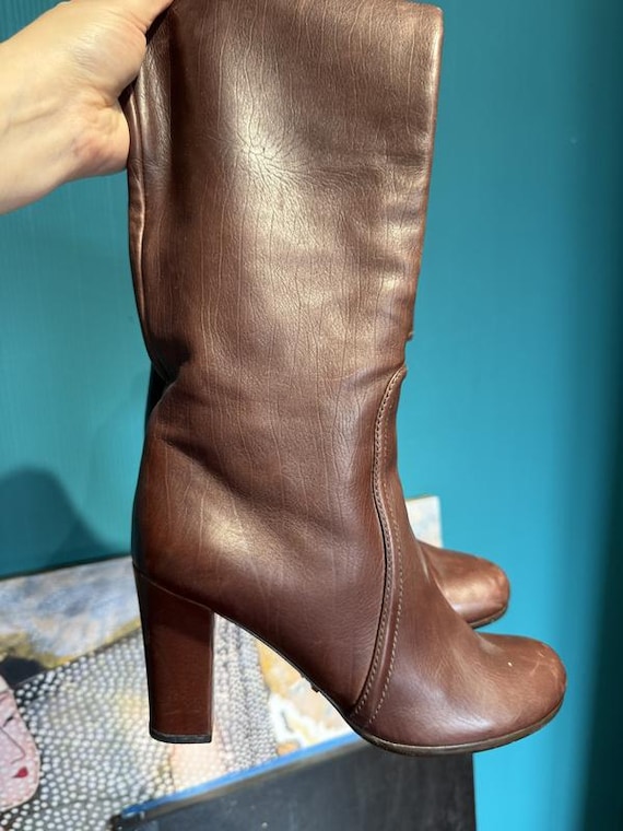 プラダ ブラウン レザー ハイヒールブーツ イタリア製デザイナーブーツ