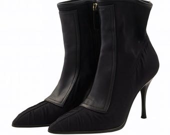 Gucci Black Leather Fabric Ankle Boots EU 37.5 US 7
