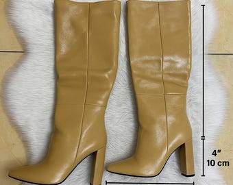 Saint Laurent Paris Patent Leather High Heel Boots Beige  Size 37 (UK 4 / US 7)