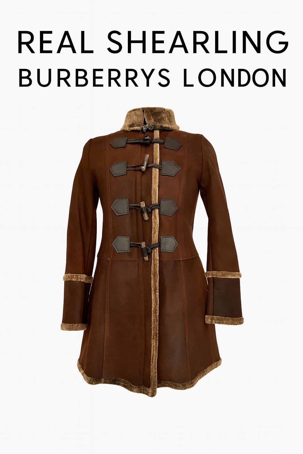 Burberry London Real Shearling Coat 100% Calf Leather Brown