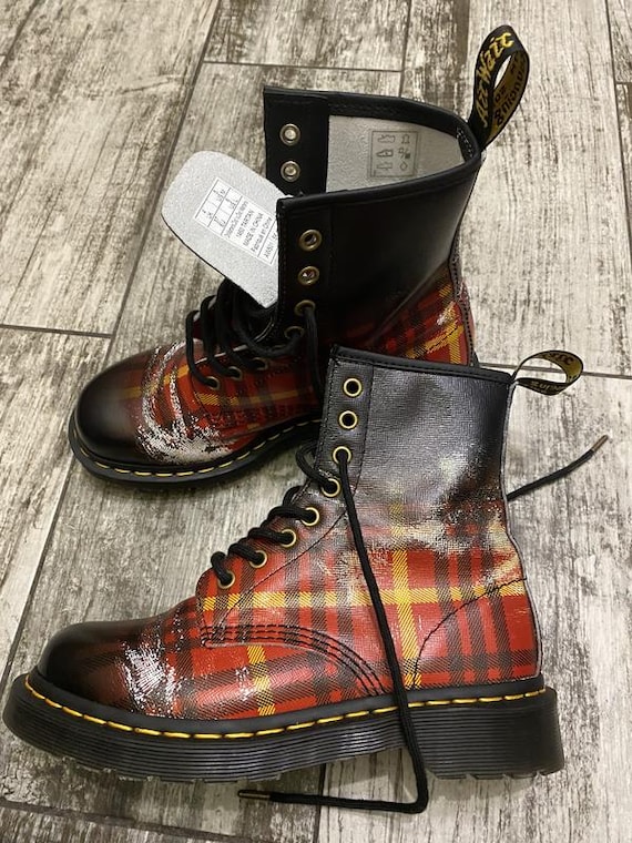 Dr. Martens Tartan Lace-Up Boots Dr Martens 1460 Tartan Leather Lace Up Boots Red Stewart+  main image 4