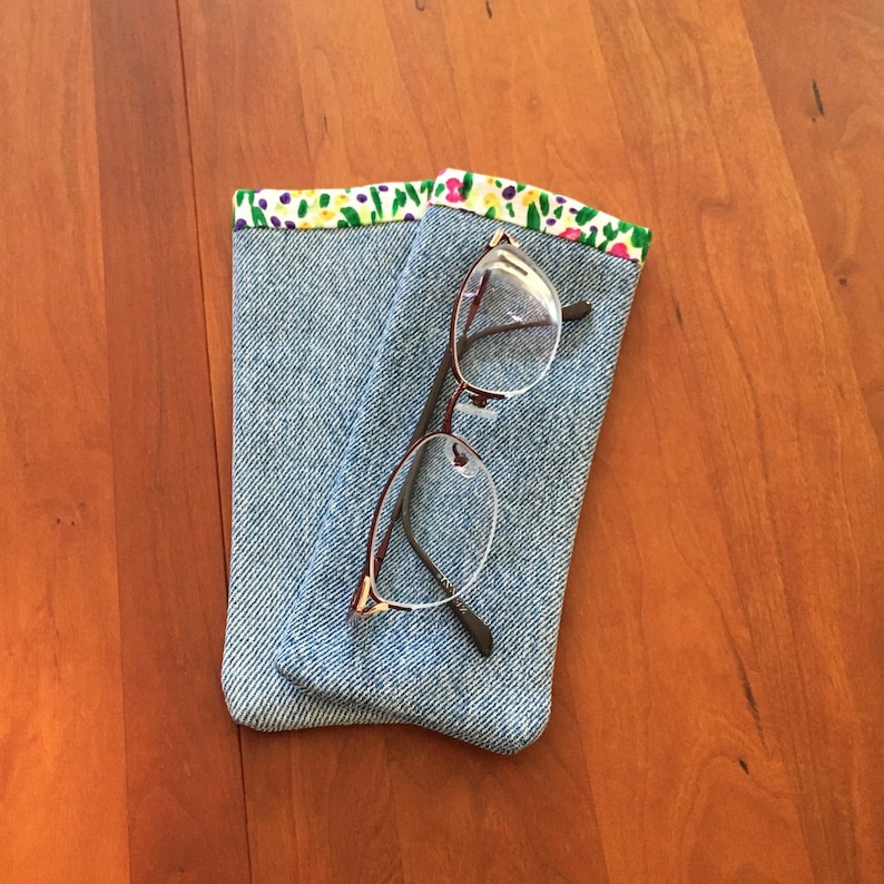 Recycled Denim Glasses Sleeve Lined With Red Knit Fabric Regular Etsy