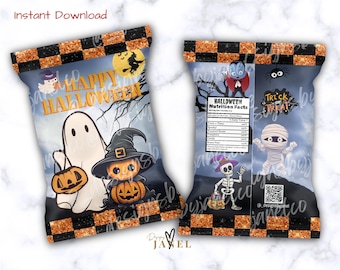Halloween Chip Bag || Printable Template || Kids Birthday || Party Favors || Personalized || Digital Download || Custom Treats