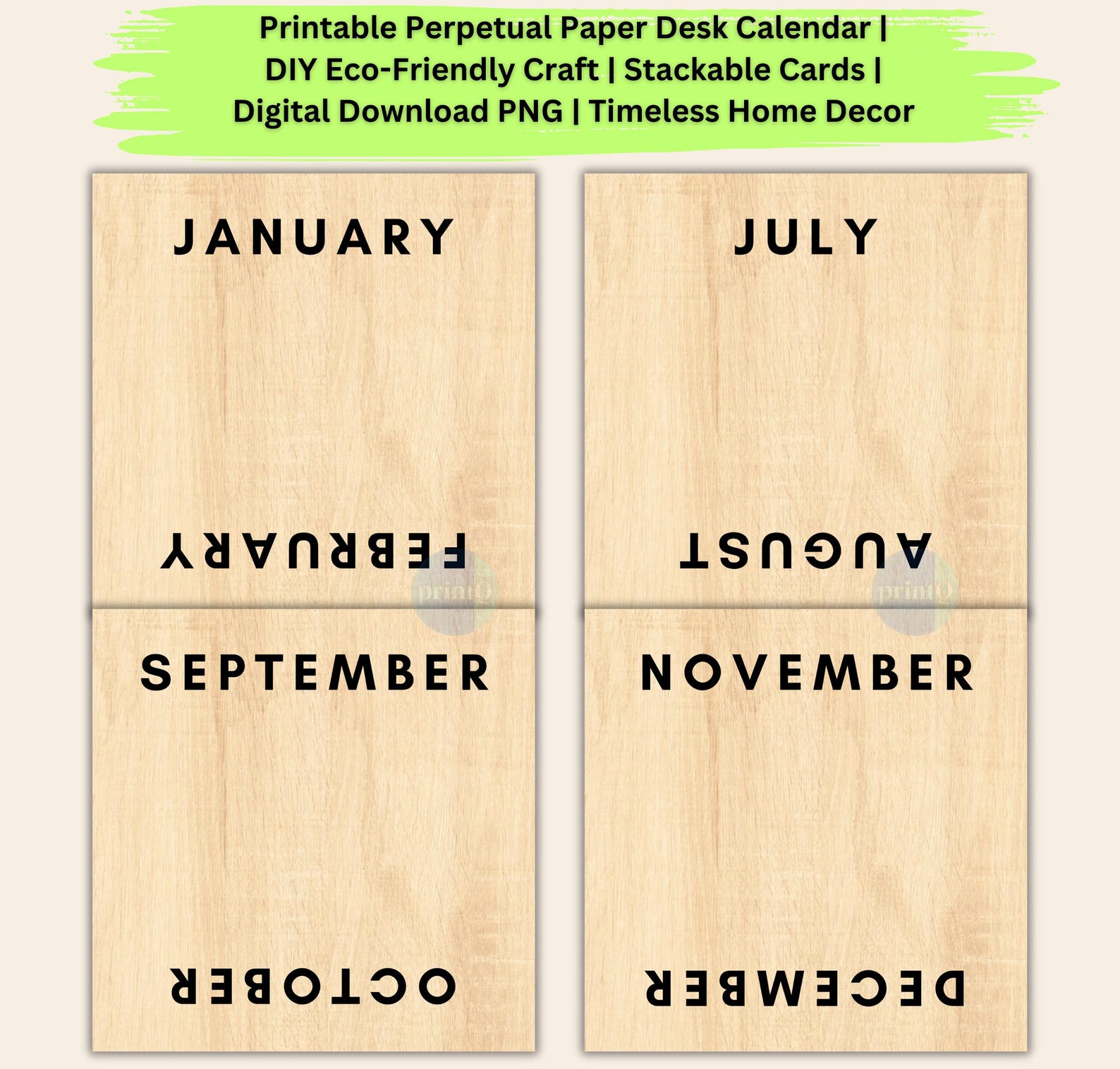 Printable Perpetual Paper Desk Calendar | DIY Calendar Holder Stand ...