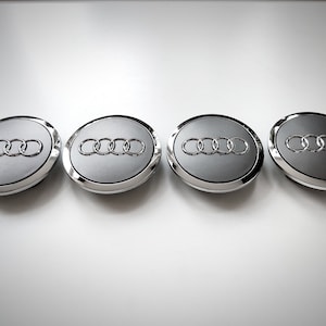 Preowned Wheel center caps, 69mm for Audi alloy wheels, Hub caps, Grey/Chromed