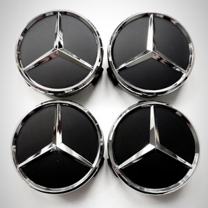 Preowned Wheel center caps, 75mm for MB alloy wheels, Hub caps, Black