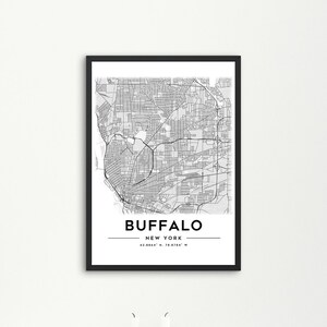 Buffalo NY kaart afdrukken, Buffalo USA kaart kunstposter, kaart afdrukken, stadsplattegrond afdrukken, stadsplattegrond muur afdrukken, muur decor, afdrukbare kaart, kantoorinrichting,