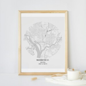 Washington D.C. Map Poster Poster Washington D.C. Map Post Printable Karte Poster Download Graue und weiße Karte Poster Washington D.C., USA