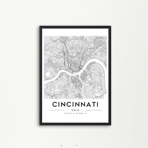 Cincinnati OH Karte Drucken, Cincinnati Karte, Kunst Poster, Karte Drucken, Stadt Karte Drucken, Stadt Karte Wanddruck, Wanddekoration, druckbare Karte, Bürodekoration,