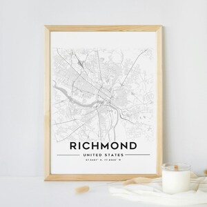 Richmond VA Map Print, Richmond USA Map Art Poster, Map Print, City Road Street Map Print, Wall Decor, Printable Map, Office Decor,